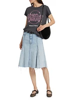 The Half Swing Fray Denim Midi-Skirt