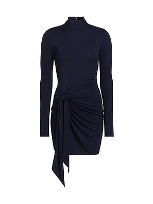 Johnson Knit Turtleneck Tie-Waist Minidress