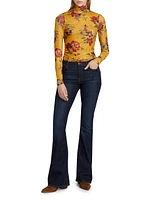 Bridgette Floral Shirred Mesh Turtleneck