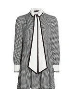 Carol Houndstooth Tieneck Minidress