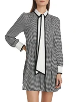 Carol Houndstooth Tieneck Minidress