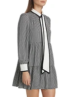 Carol Houndstooth Tieneck Minidress