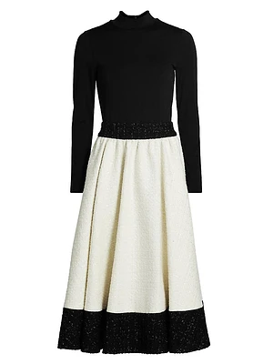 Chara Two-Tone Tweed Midi-Dress