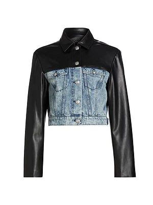 Alexa Denim & Faux Leather Crop Jacket