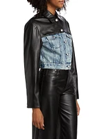 Alexa Denim & Faux Leather Crop Jacket