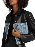 Alexa Denim & Faux Leather Crop Jacket