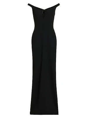 Sequined Split V-Neck Crêpê Gown