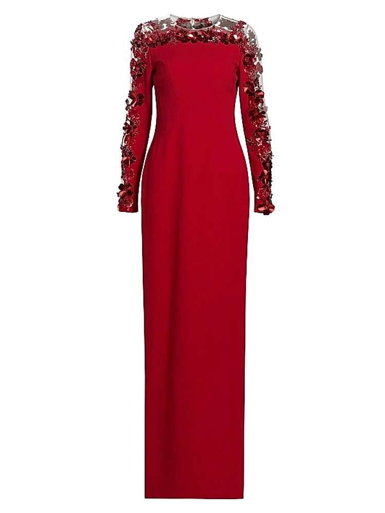 Embellished Illusion Crêpe Gown