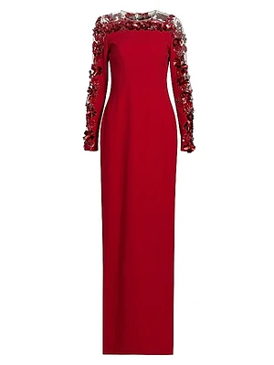 Embellished Illusion Crêpe Gown