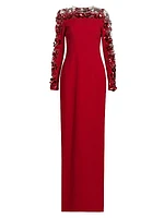 Embellished Illusion Crêpe Gown