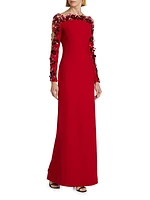 Embellished Illusion Crêpe Gown