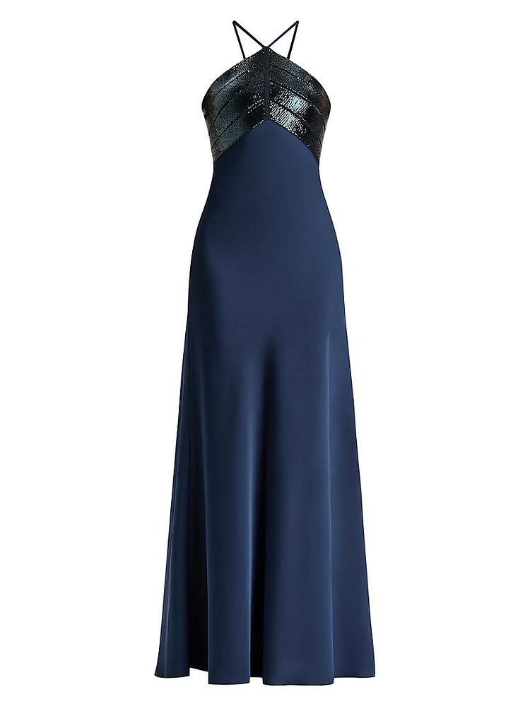 The Blake Satin Halter Gown