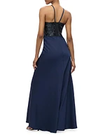 The Blake Satin Halter Gown