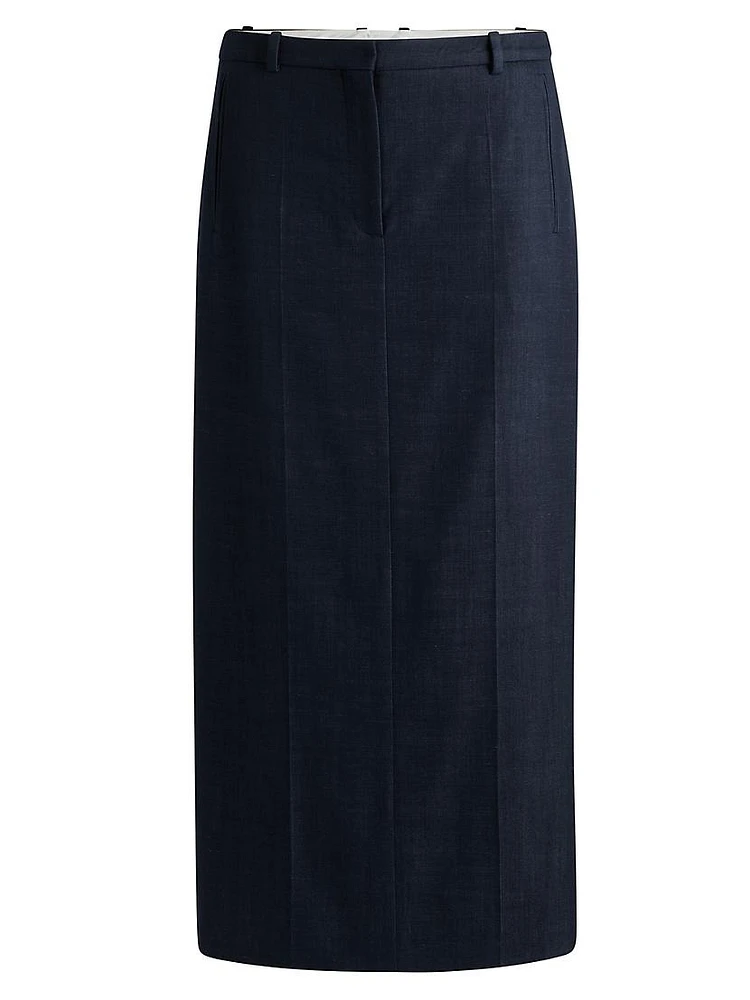 Long Length Denim Effect Twill Skirt