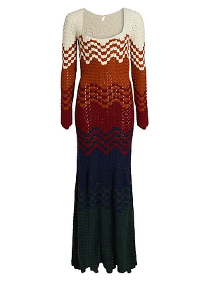 Origen Chiri Striped Alpaca-Knit Maxi Dress