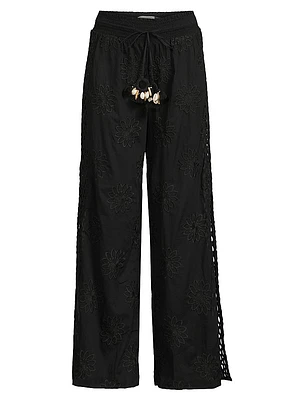 Milan Floral Cotton Drawstring Wide-Leg Pants