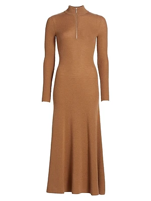 Ribbed Wool Turtleneck Maxi Dress