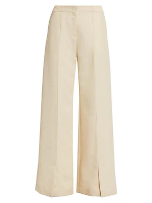 Wool Twill Split-Hem Straight-Leg Pants