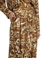 Abstract Horse-Print Silk Straight-Leg Pants