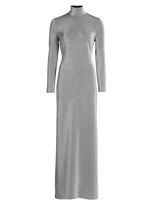 Metallic Lurex Turtleneck Maxi Dress