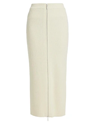 Ribbed Wool-Cashmere Zip-Up Maxi Skirt