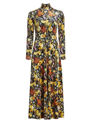 Floral Velvet Turtleneck Maxi Dress