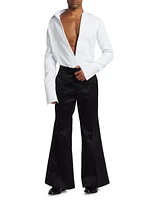 Open Chest Matte Satin Dress Shirt