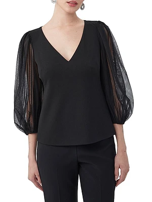 Lilith Tulle Puff-Sleeve Top