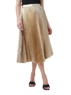 Faye Metallic Pleated Midi-Skirt