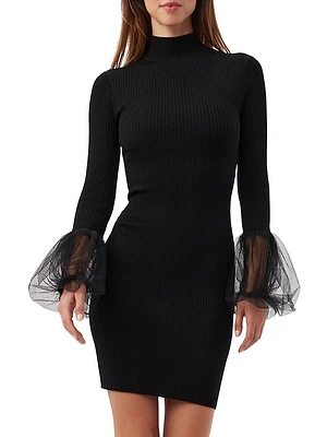 Larissa Merino Rib-Knit Mock-Turtleneck Minidress