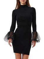 Larissa Merino Rib-Knit Mock-Turtleneck Minidress