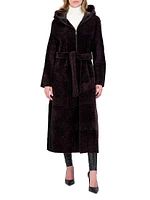 Reversible Textured Shearling Lamb Zip Parka with Belt