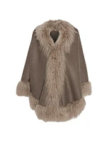 Loro Piana Cashmere & Wool Cape with Mongolian Lamb Trim