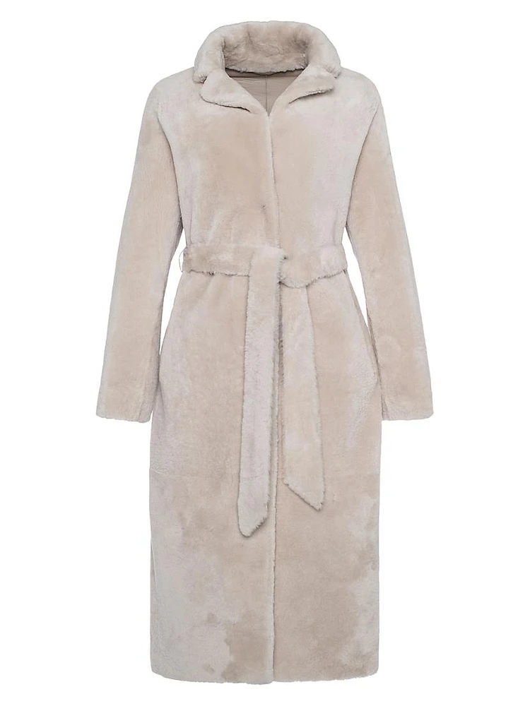 Select Shearling Lamb Coat with Belt