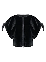 Select Shearling Lamb Collarless Short Sleeve Jacket