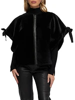 Select Shearling Lamb Collarless Short Sleeve Jacket