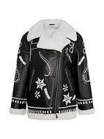 Select Shearling Lamb Zip Jacket with Wool Embroidery