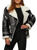 Select Shearling Lamb Zip Jacket with Wool Embroidery