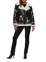 Select Shearling Lamb Zip Jacket with Wool Embroidery