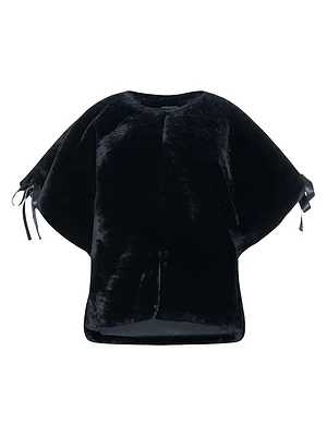 Select Shearling Lamb Collarless Short Sleeve Jacket