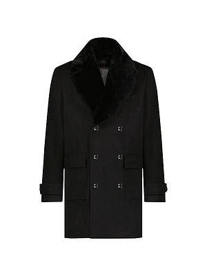 Men's Loro Piana Wool Short Coat with Detachable Merino Shearling Lamb Collar