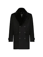 Men's Loro Piana Wool Short Coat with Detachable Merino Shearling Lamb Collar