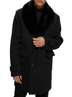 Men's Loro Piana Wool Short Coat with Detachable Merino Shearling Lamb Collar