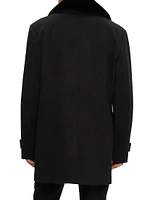 Men's Loro Piana Wool Short Coat with Detachable Merino Shearling Lamb Collar