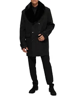 Men's Loro Piana Wool Short Coat with Detachable Merino Shearling Lamb Collar