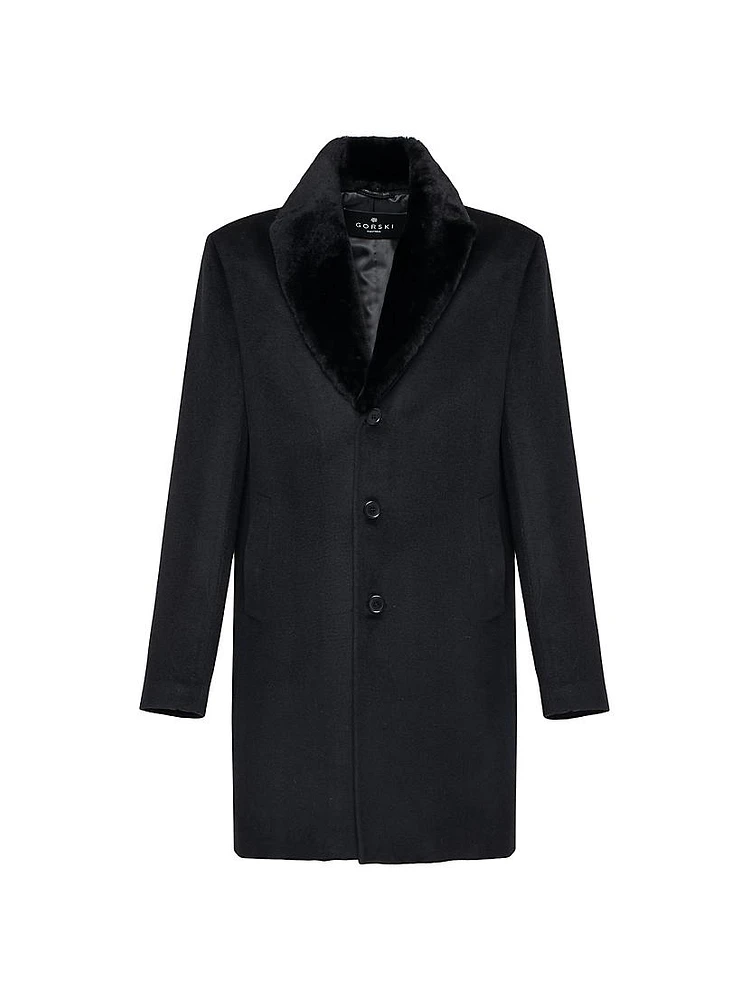 Men's Wool Short Coat with Detachable Merino Shearling Lamb Collar