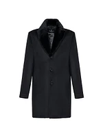 Men's Wool Short Coat with Detachable Merino Shearling Lamb Collar