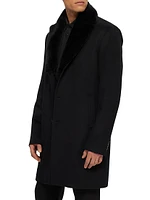 Men's Wool Short Coat with Detachable Merino Shearling Lamb Collar