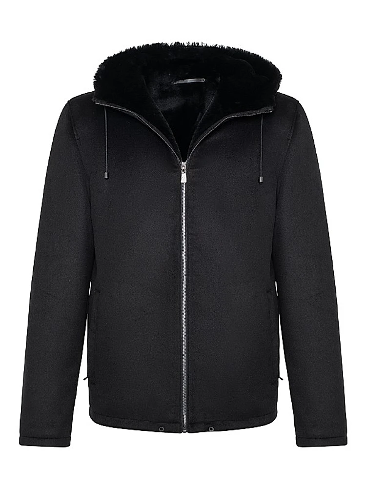 Men's Fabric Parka Jacket with Merino Shearling Lamb Lining