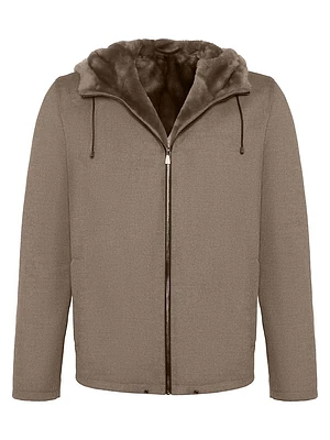 Men's Fabric Parka Jacket with Merino Shearling Lamb Lining